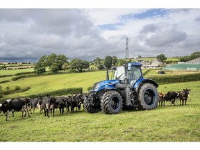 CNH Industrial brand New Holland's T7 Methane Power LNG tractor breaking new ground fuelled by the cows at Cornwall Council's Trenance Farm in the UK