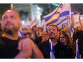 Erez Shachar at the protest on Saturday, March 4 in Tel-Aviv. Photographer: Kobi Wolf/Bloomberg