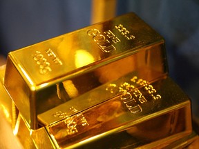 Gold bar replicas displayed at the PDAC conference.