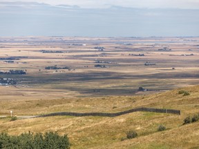 Looking across the farmlands from the Porcupine Hills, west of Nanton, Alta.