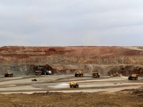 Mining trucks at the Oyu Tolgoi mine in Mongolia's South Gobi region in 2012.