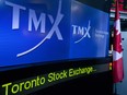TMX Group Inc. signage is displayed on a screen in the broadcast centre of the Toronto Stock Exchange in Toronto.