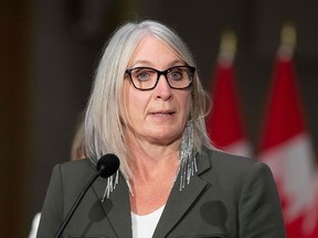 Indigenous Services Minister Patty Hajdu speaks during a press conference in Ottawa.