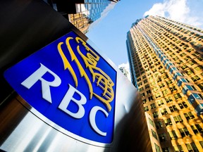 A Royal Bank of Canada logo on Bay Street in the heart of the financial district in Toronto.