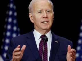 U.S. President Joe Biden speaking during a news conference in Ottawa.