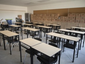A classroom nearly ready for students at North Star High School in Amherstburg, Ont.
