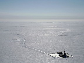 FILE - This 2019 aerial photo provided by ConocoPhillips shows an exploratory drilling camp at the proposed site of the Willow oil project on Alaska's North Slope. The Biden administration is weighing approval of a major oil project on Alaska's petroleum-rich North Slope that supporters say represents an economic lifeline for Indigenous communities in the region but environmentalists say is counter to Biden's climate goals. A decision on ConocoPhillips Alaska's Willow project, in a federal oil reserve roughly the size of Indiana, could come by early March 2023. (ConocoPhillips via AP, File)