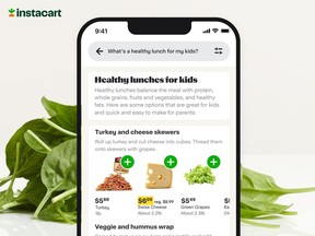 This illustration released by Instacart depicts the grocery delivery company's app which can integrate ChatGPT to answer customers' food questions. (Instacart, Inc. via AP)