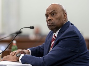 FILE - Phillip Washington, the nominee to become administrator of the Federal Aviation Administration, testifies before the Senate Commerce, Science and Transportation Committee, at the Capitol in Washington, Wednesday, March 1, 2023. Washington, President Joe Biden's choice to run the FAA, has withdrawn his nomination, a setback for the administration that comes after the Denver International Airport CEO failed to gain enough support in the closely divided Senate.