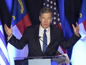 FILE - North Carolina Gov. Roy Cooper speaks at a primary election night event hosted by the North Carolina Democratic Party in Raleigh, N.C., May 17, 2022. A Medicaid expansion deal in North Carolina received final legislative approval Thursday, March 23, 2023, likely ending a decade of debate over whether the closely politically divided state should accept the federal government's coverage for hundreds of thousands of low-income adults. Cooper, a longtime expansion advocate, is expected to sign the bill, which would leave 10 states in the U.S. that have not adopted expansion.