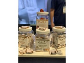 Beyond Alternatives has started producing its second commercial batch of Jayvees edibles, which are pictured above as part of a display at a trade show exhibit.