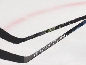 Canadian retailer Sporting Life Group is launching Team Town Sports this spring, a new national sporting goods chain catering to team sports players. Hockey sticks are shown during a World Championships game between Russia and Denmark, in Moscow, Russia, on Thursday, May 12, 2016.