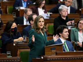 Deputy Prime Minister and Minister of Finance Chrystia Freeland delivers the federal budget in the House of Commons on Parliament Hill in Ottawa, Tuesday, March 28, 2023. The federal Liberals' latest budget announced new spending primarily on the clean economy and health care, but even with the tighter focus, the federal government is projected to continue running deficits over the next five years.