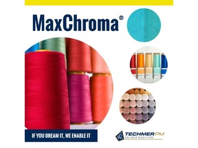 Top right inset image - (Left) Synthetic fabric with MaxChroma, (Right) Synthetic fabric with traditional colorant