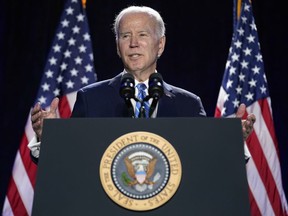 President Joe Biden speaks to the House Democratic Caucus Issues Conference, Wednesday, March 1, 2023, in Baltimore. Biden's administration is starting a push to get Congress to fund measures to help prosecute fraud in governmental pandemic relief programs. The plans also include measures to prevent future identity theft and help victims. The request is for $1.6 billion.
