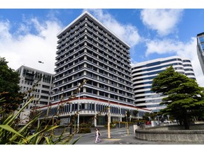The Reserve Bank of New Zealand (RBNZ) building, center, in Wellington, New Zealand, on Saturday, Nov. 28, 2020. A housing frenzy at the bottom of the world is laying bare the perils of ultra-low interest rates.