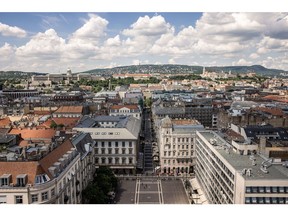 Rooftops on the city skyline viewed from St. Stephen's Basilica in Budapest, Hungary, on Tuesday, June 7, 2022. Inflation in Hungary exceeded 10% for the first time in more than 20 years, putting pressure on the central bank to tighten monetary policy further and prop up the forint.