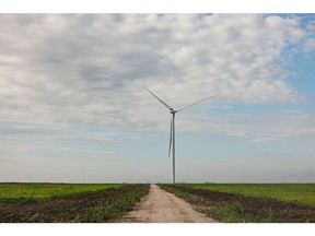 A windfarm on farmland near Brownsville, Texas, US, on Friday, Aug. 26, 2022. States can apply for a $425 million pot of funds to "turbocharge" clean energy projects, US Department of Energy officials announced Friday.
