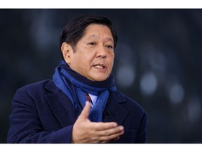 Ferdinand Marcos Jr., Philippines president, during a Bloomberg Television interview on the opening day of the World Economic Forum (WEF) in Davos, Switzerland, on Tuesday, Jan. 17, 2023. The annual Davos gathering of political leaders, top executives and celebrities runs from January 16 to 20.