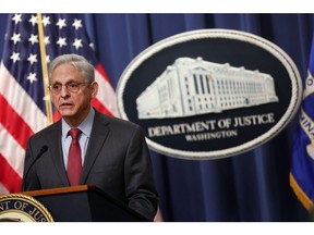 WASHINGTON, DC - JANUARY 26: U.S. Attorney General Merrick Garland delivers remarks on an international ransomware enforcement action at the U.S. Justice Department on January 26, 2023 in Washington, DC. The Justice Department announced that the FBI has seized the website of HIVE, a notorious ransomware gang, which has extorted more than $100 million from victim organizations.