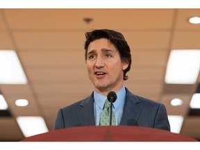 Justin Trudeau, Canada's prime minister, during a news conference at a medical training facility in Ottawa, Ontario, Canada, on Tuesday, Feb. 7, 2023. Prime Minister Trudeau's government will commit C$46.2 billion ($34.4 billion) in new funding over the next decade to help prop up Canada's health-care system, which is struggling to keep up with demand.