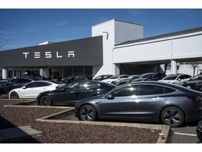 Vehicles for sale at a Tesla store in Vallejo, California, US, on Thursday, March 2, 2023. Tesla Inc.'s much-awaited investor day failed to live up to the hype, and the shares of the electric vehicle maker are paying the price.