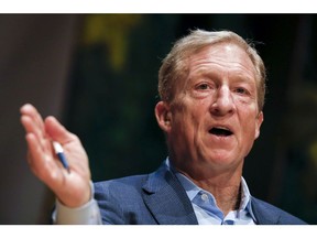 Tom Steyer, co-chair of Galvanize Climate Solutions, speaks during the Aspen Ideas: Climate conference in Miami Beach, Florida, on March 6.  Photographer: Eva Marie Uzcategui/Bloomberg