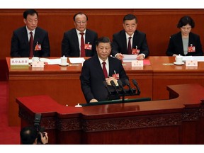 Xi Jinping, China's president, during the closing session of the First Session of the 14th National People's Congress (NPC) at the Great Hall of the People in Beijing, China, on Monday, March 13, 2023. Chinese President Xi Jinping capped this year's National People's Congress by securing a third, norm-defying term in office and shaping some of the policies that will steer the world's second-largest economy through the year ahead. Photographer: Qilai Shen/Bloomberg