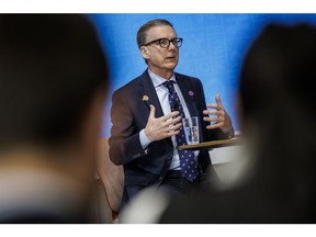Tiff Macklem speaks during the spring meetings of the International Monetary Fund and World Bank in Washington on April 13.