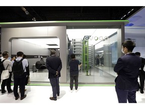 A model of the CATL's Evogo battery swapping station at the Shanghai Auto Show, on 18. Photographer: Qilai Shen/Bloomberg