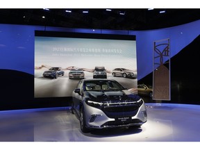 A Mercedes-Benz Group AG Maybach EQS electric sport utility vehicle (SUV) at the Shanghai Auto Show in Shanghai, China, on Tuesday, April 18, 2023.  Photographer: Qilai Shen/Bloomberg