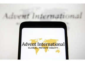 The Advent International Corporation logo on a smartphone screen.  Photographer: Pavlo Gonchar/SOPA Images/LightRocket/Getty Images