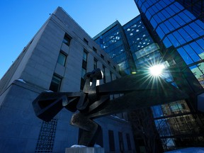 A sculpture titled Flight Vol by Sorel Etrog is pictured outside the Bank of Canada building in Ottawa.