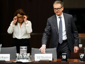 Bank of Canada governor Tiff Macklem and senior deputy governor Carolyn Rogers appear as witnesses before the House of Commons Standing Committee on Finance in Ottawa on Tuesday, April 18.