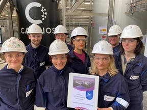 Members of the Carbios team with the Technical Information Summary at the industrial demonstration unit based in Clermont-Ferrand, France