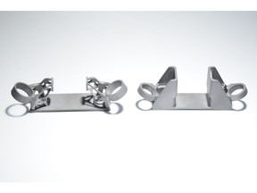 A comparison of the AM-designed bracket (left) and the traditional version (right).