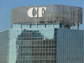 The logo of Cadillac Fairview on their headquarters in Toronto.