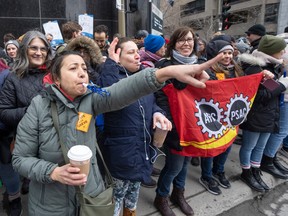 Canada Revenue Agency workers form a picket line in Montreal, on April 19.