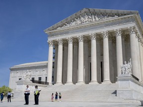 The Supreme Court is seen, Wednesday, April 19, 2023, as an announcement about the abortion pill is awaited in Washington.
