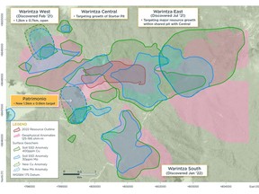 Figure 1 – Plan View of Patrimonio within 7km x 5km Warintza Porphyry Cluster