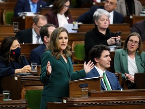 Finance Minister Chrystia Freeland delivering the federal budget in the House of Commons on Parliament Hill in Ottawa.