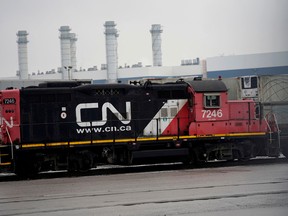Trains in the yard at the CN Rail Brampton Intermodal Terminal.