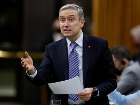 Industry Minister Francois-Philippe Champagne speaks during Question Period in the House of Commons on Parliament Hill in Ottawa.