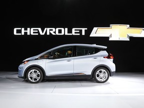 FILE - Chevrolet shows off their Chevrolet Bolt at the North American International Auto Show on Jan. 9, 2017, in Detroit. General Motors rode strong 2023 first-quarter sales of the Chevrolet Bolt to bump crosstown rival Ford out of second place in the U.S. electric vehicle sales race.
