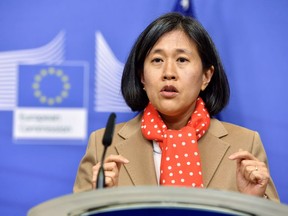 FILE - United States Trade Representative Katherine Tai addresses the media on recent developments in transatlantic trade after a meeting at EU headquarters in Brussels, on Jan. 17, 2023. The Biden administration is pressing its case for a new approach to global trade. On Wednesday, April 5, Tai is expected to call for a strategy of what's known as "friend-shoring'' -- building up supply chains among allied countries and reducing dependence on geopolitical rivals such as China.