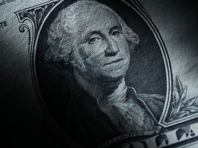 Close up of George Washington on a U.S. one dollar bill.