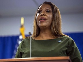 FILE -- New York Attorney General Letitia James speaks during a press conference, Sept. 21, 2022, in New York. Embattled electronic cigarette-maker Juul Labs Inc. will pay $462-million to six states and the District of Columbia, marking the largest settlement the company has reached so far for its role in the youth vaping surge, James said Wednesday, April 12, 2023.