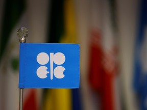 An OPEC flag is seen on the day of OPEC+ meeting in Vienna.
