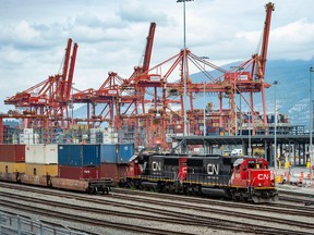 A CN Rail train is loaded at the Port of Vancouver in 2022.