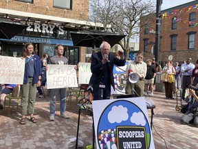 U.S. Sen. Bernie Sanders, an independent from Vermont, speaks at a news conference, Friday, April 28, 2023, outside a Ben & Jerry's shop in downtown Burlington, Vt., where workers are seeking to unionize. The workers announced that Ben & Jerry's, which said last week that it supported the plan to unionize, have signed fair election principals.